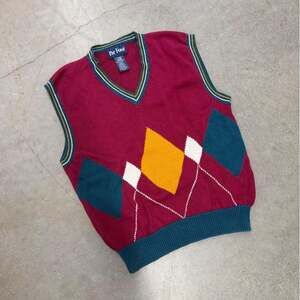 Vintage Par Four Argyle V-Neck Sweater Vest XL Burgundy